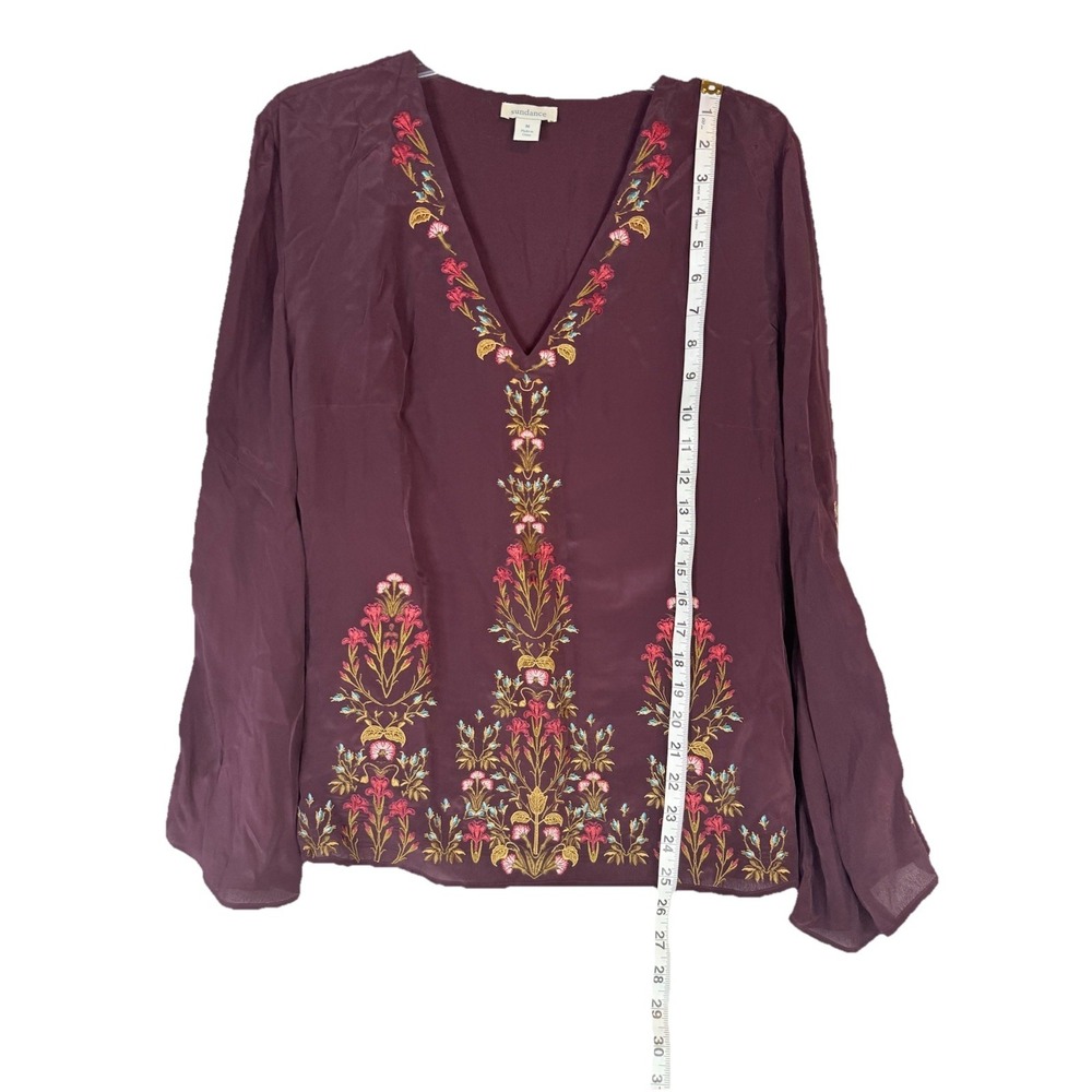 Sundance Embroidered Boho Blouseā Plum Floral Viscose Top M Tunic Peasant
